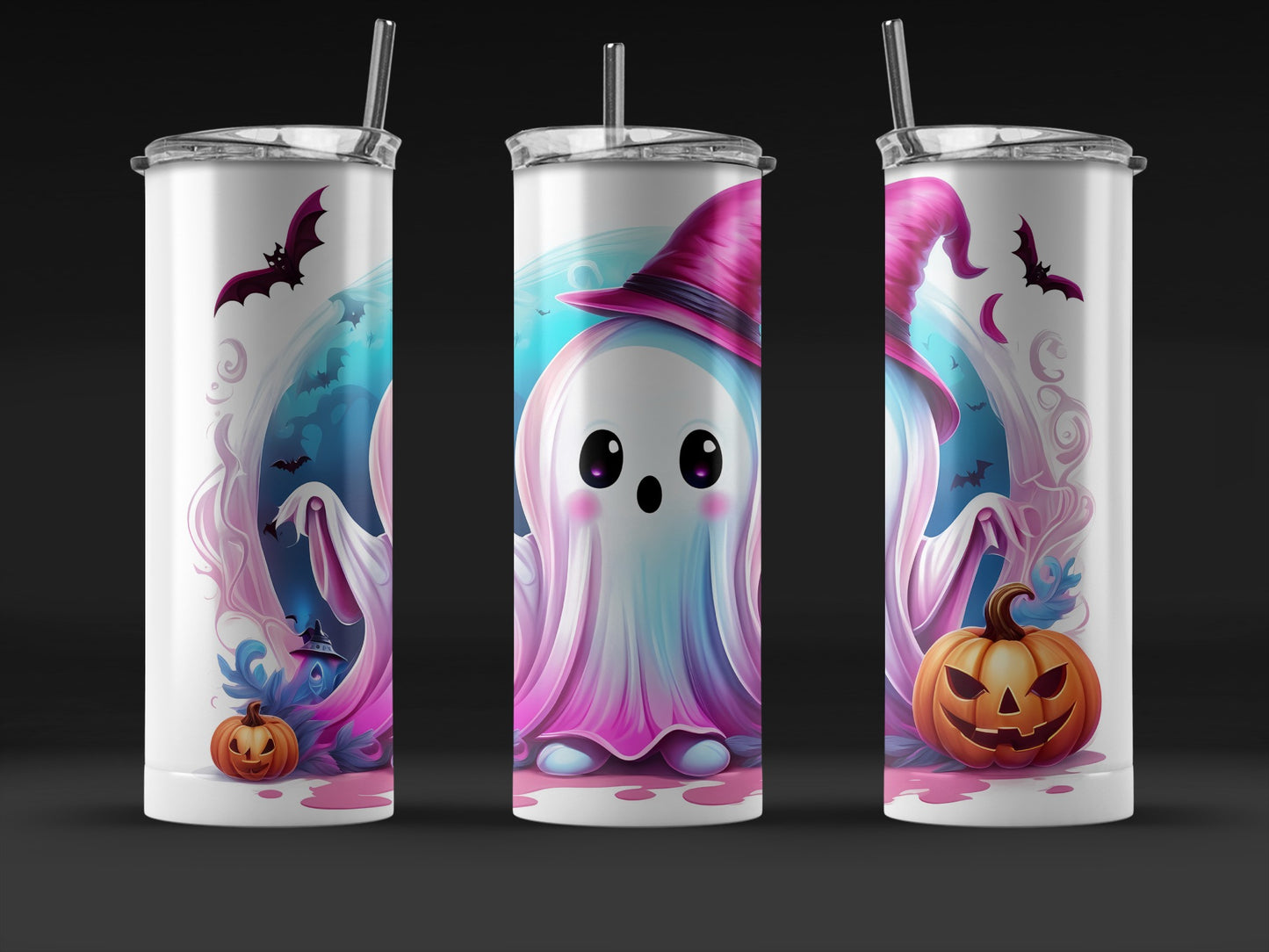 Halloween Themed Tumbler Cups, Ghost and Pumpkin Design, Stainless Steel Insulated Drinkware