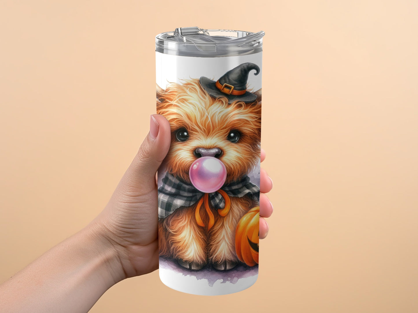 Halloween Dog Tumbler, Cute Yorkie with Witch Hat, Insulated Drinkware, Customizable Gift, Autumn Theme, Bubble Gum Art