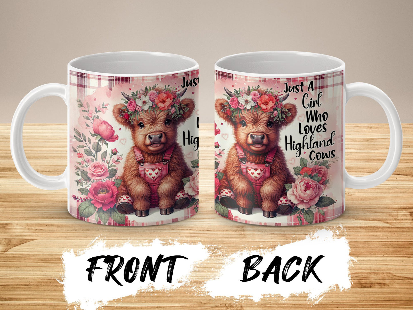 Highland cow mug, cute cow mug, just a girl who loves Highland cows, Valentines Day gift, cow lover mug, floral cow mug, 11oz Mug, Gift for Her