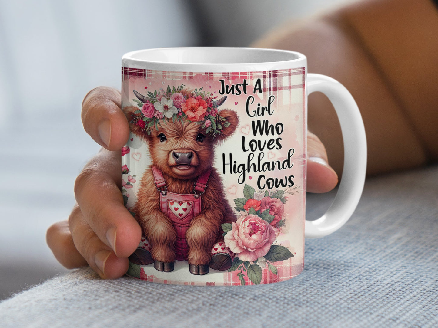 Highland cow mug, cute cow mug, just a girl who loves Highland cows, Valentines Day gift, cow lover mug, floral cow mug, 11oz Mug, Gift for Her