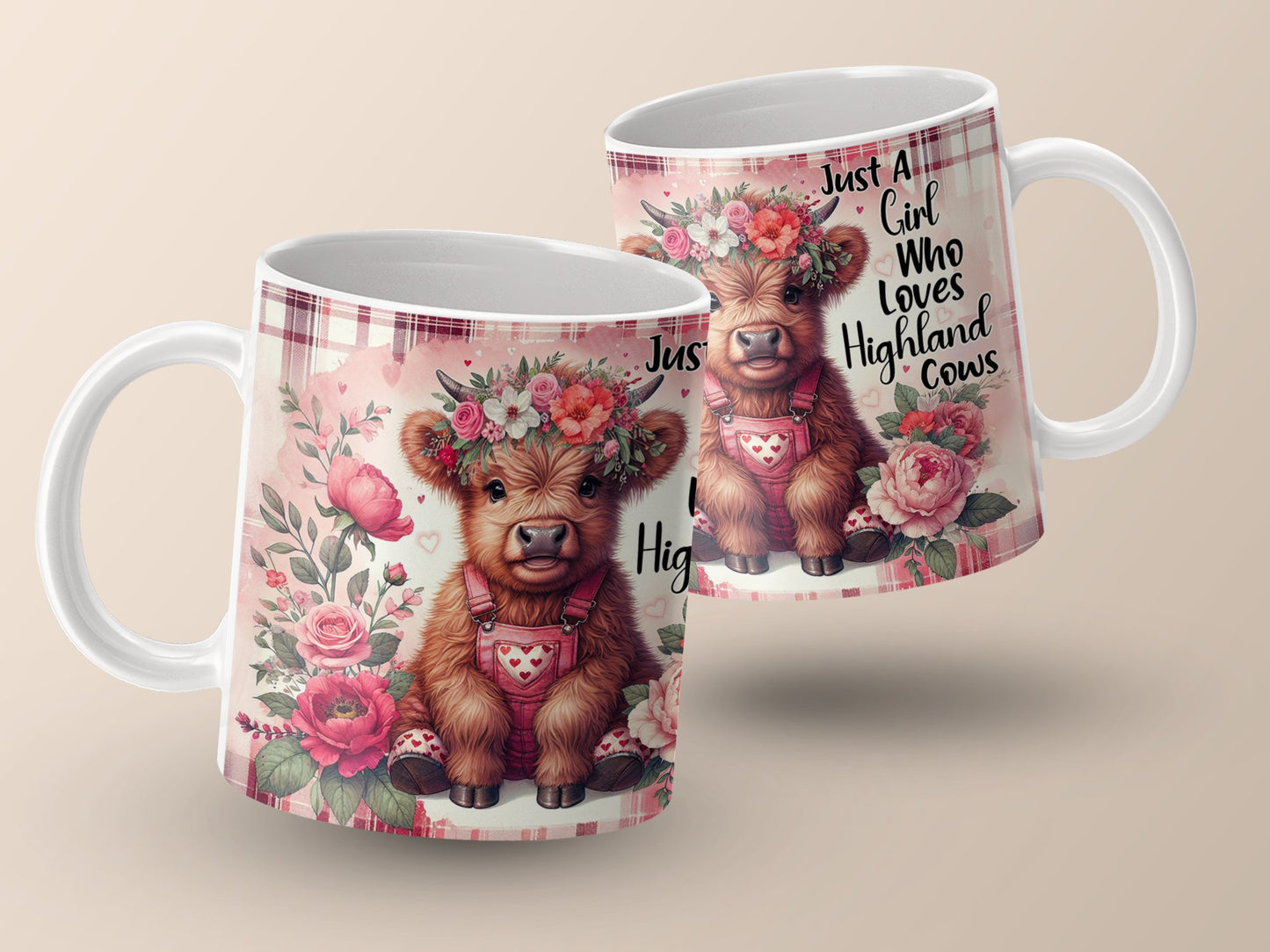 Highland cow mug, cute cow mug, just a girl who loves Highland cows, Valentines Day gift, cow lover mug, floral cow mug, 11oz Mug, Gift for Her