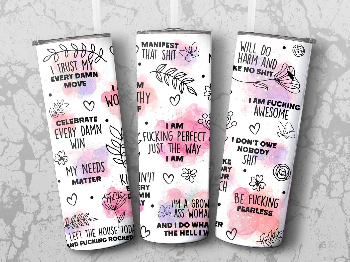 Inspirational Quote Water Bottles, Motivational Fitness Hydration Gear, Trendy Pastel Design