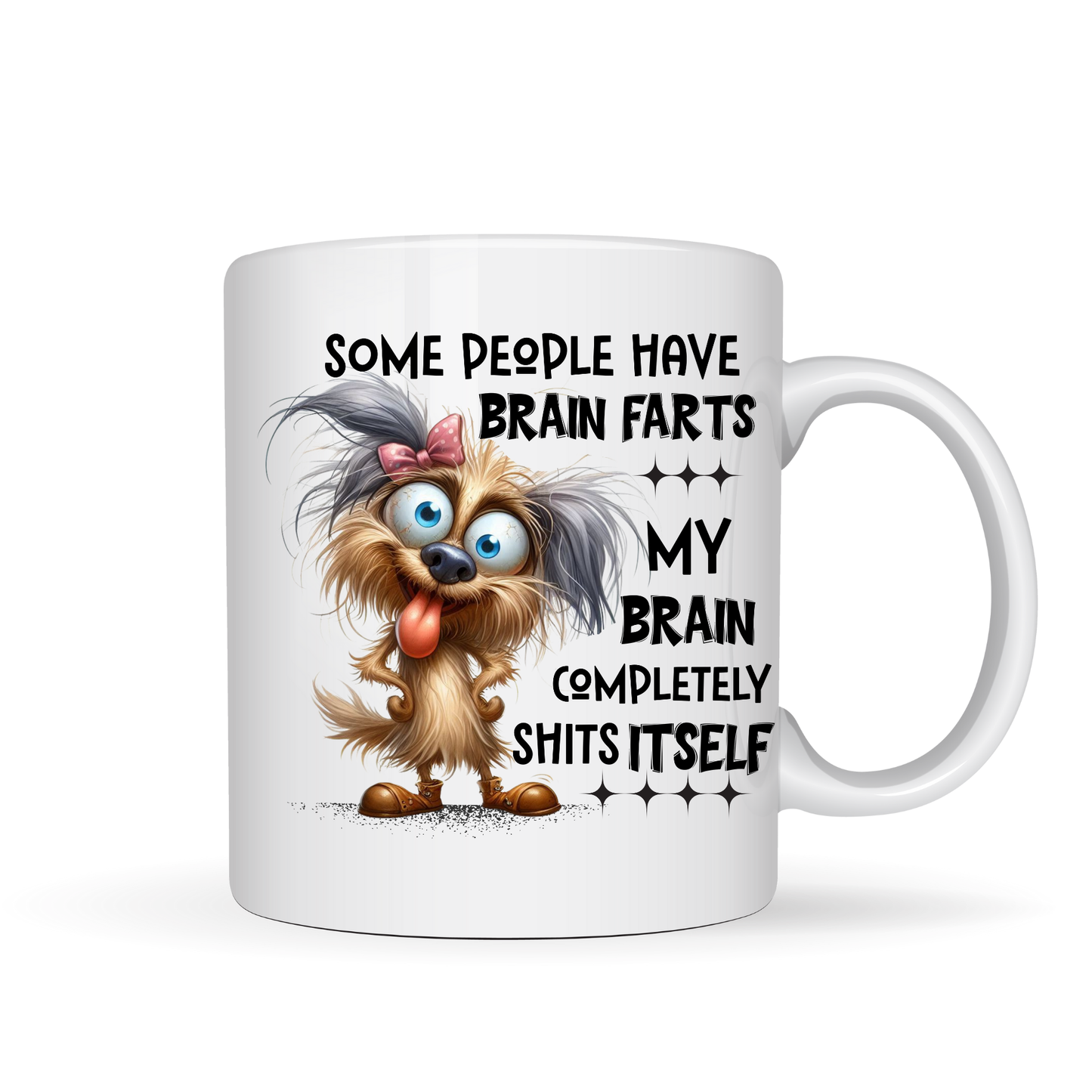 Funny Dog Mug – “Brain Farts” Quote – 11 oz Ceramic Coffee Cup