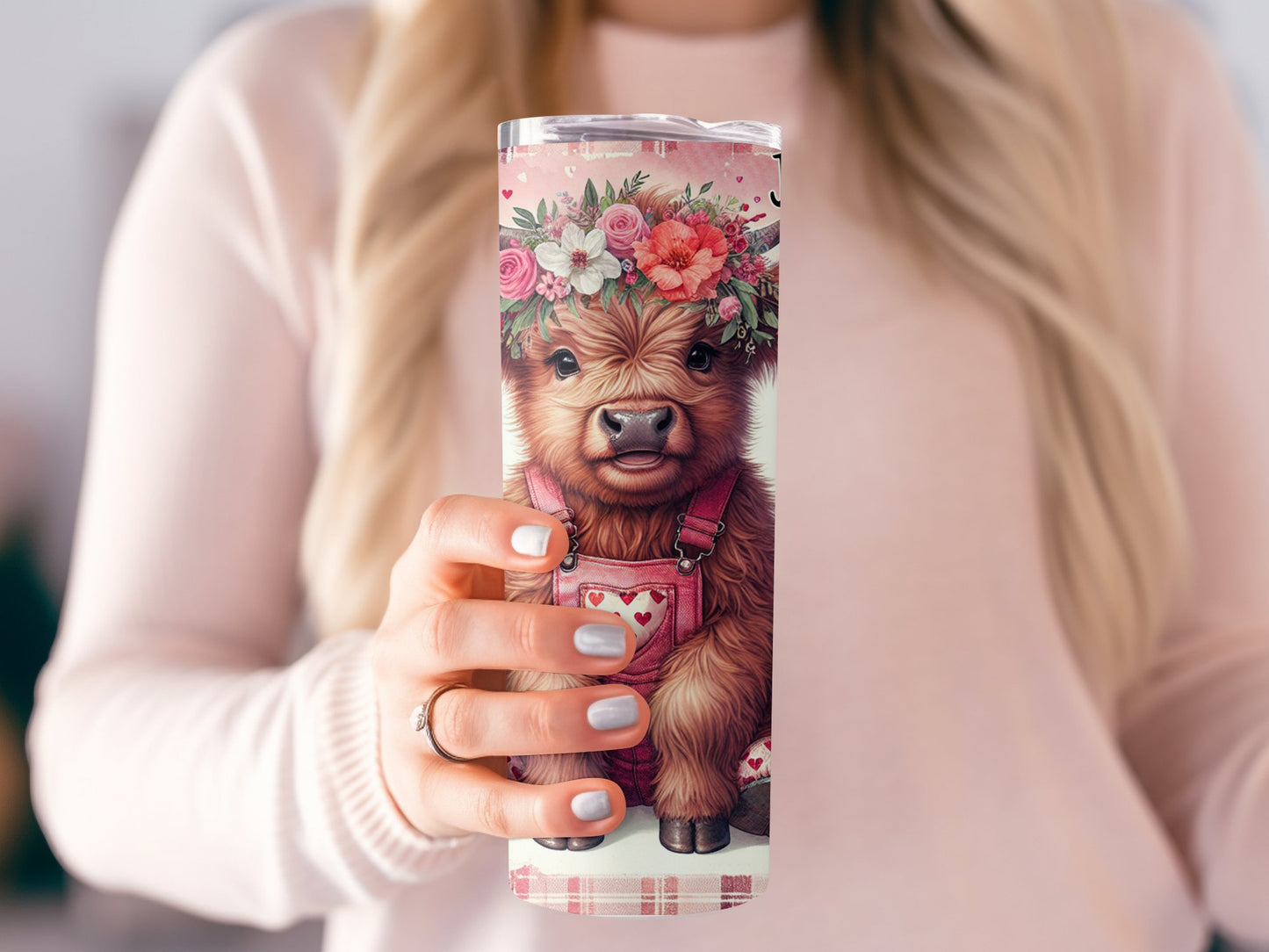 20oz Highland Cow Tumbler, Just A Girl who loves Highland Cows, Valentines Gift, Gift for her, Stainless Steel, Floral Design