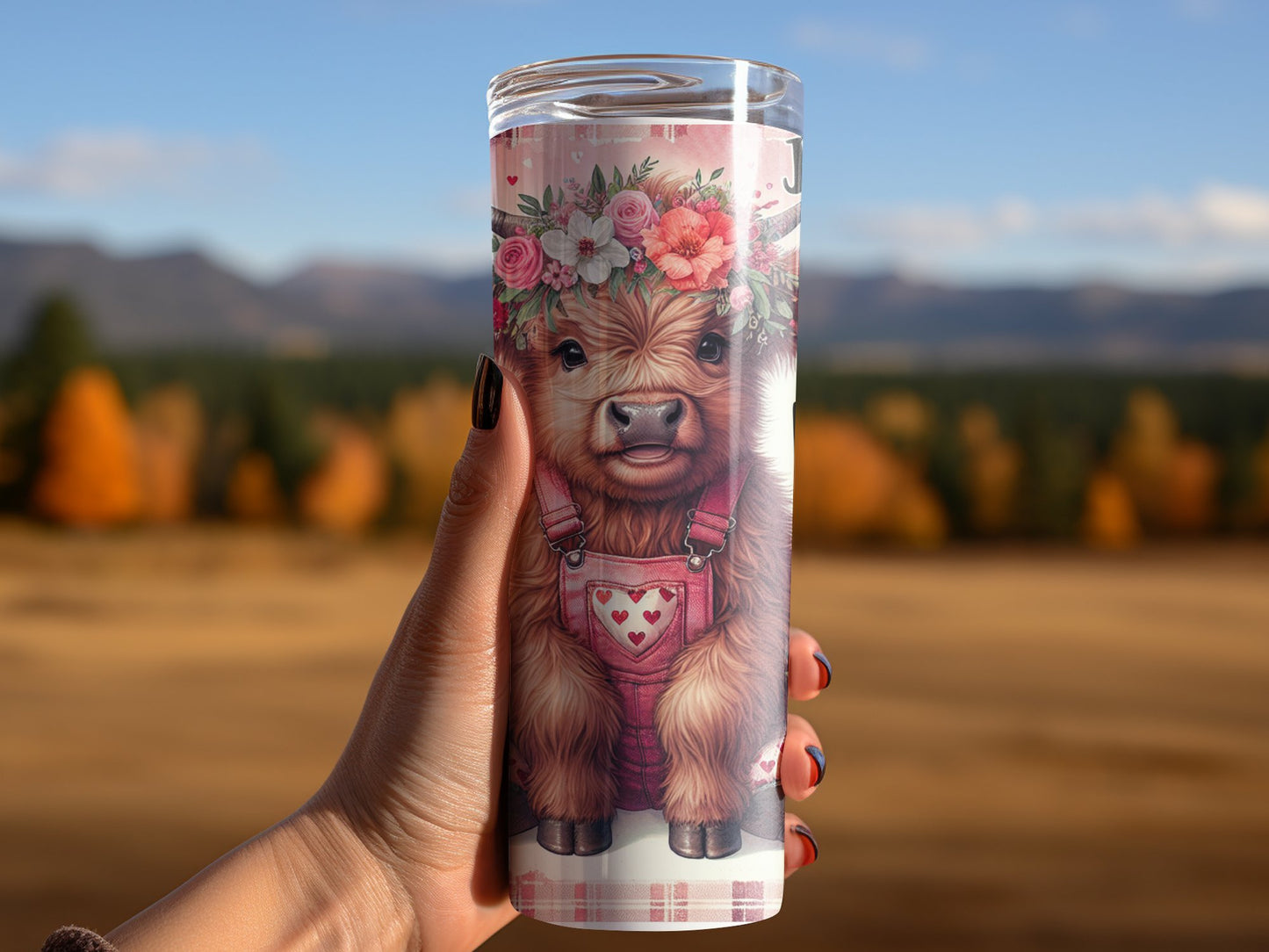 20oz Highland Cow Tumbler, Just A Girl who loves Highland Cows, Valentines Gift, Gift for her, Stainless Steel, Floral Design