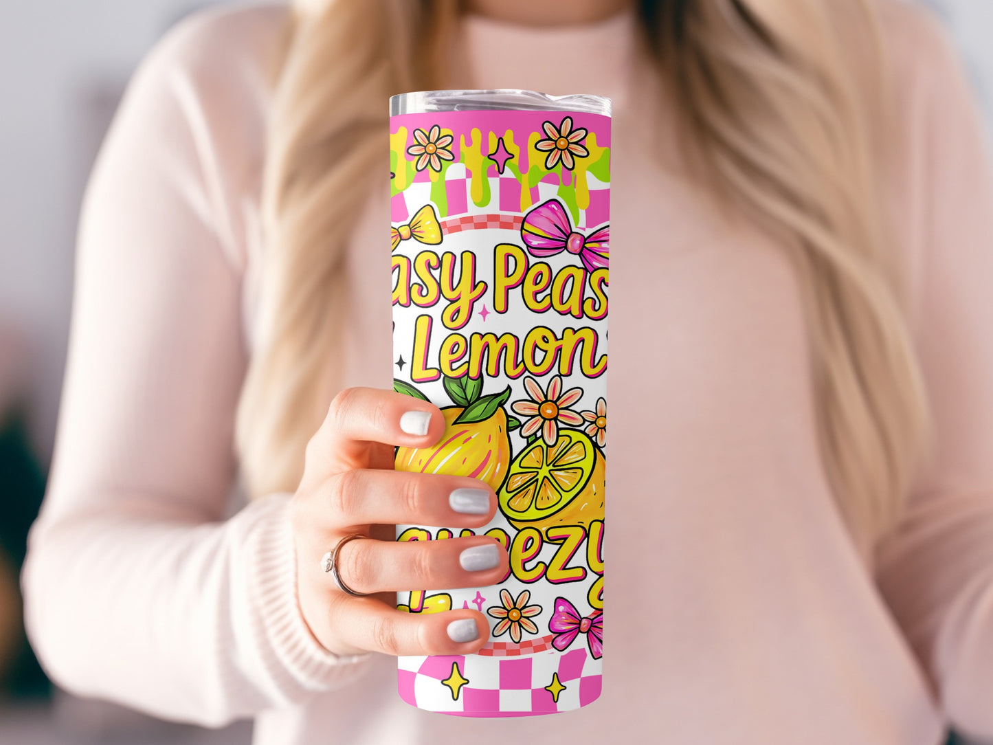 Colorful Lemon Tumbler, Easy Peasy Lemon Squeezy, Floral Insulated Drinkware, Gift for Her, Bright Summer Cup