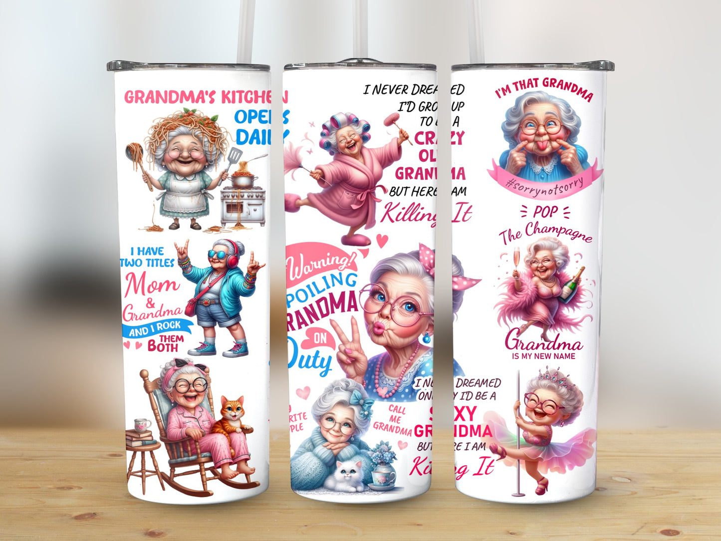 Colorful Grandma Themed Tumblers, Personalized Grandmother Gifts, Insulated Drinkware, Custom Text Tumbler