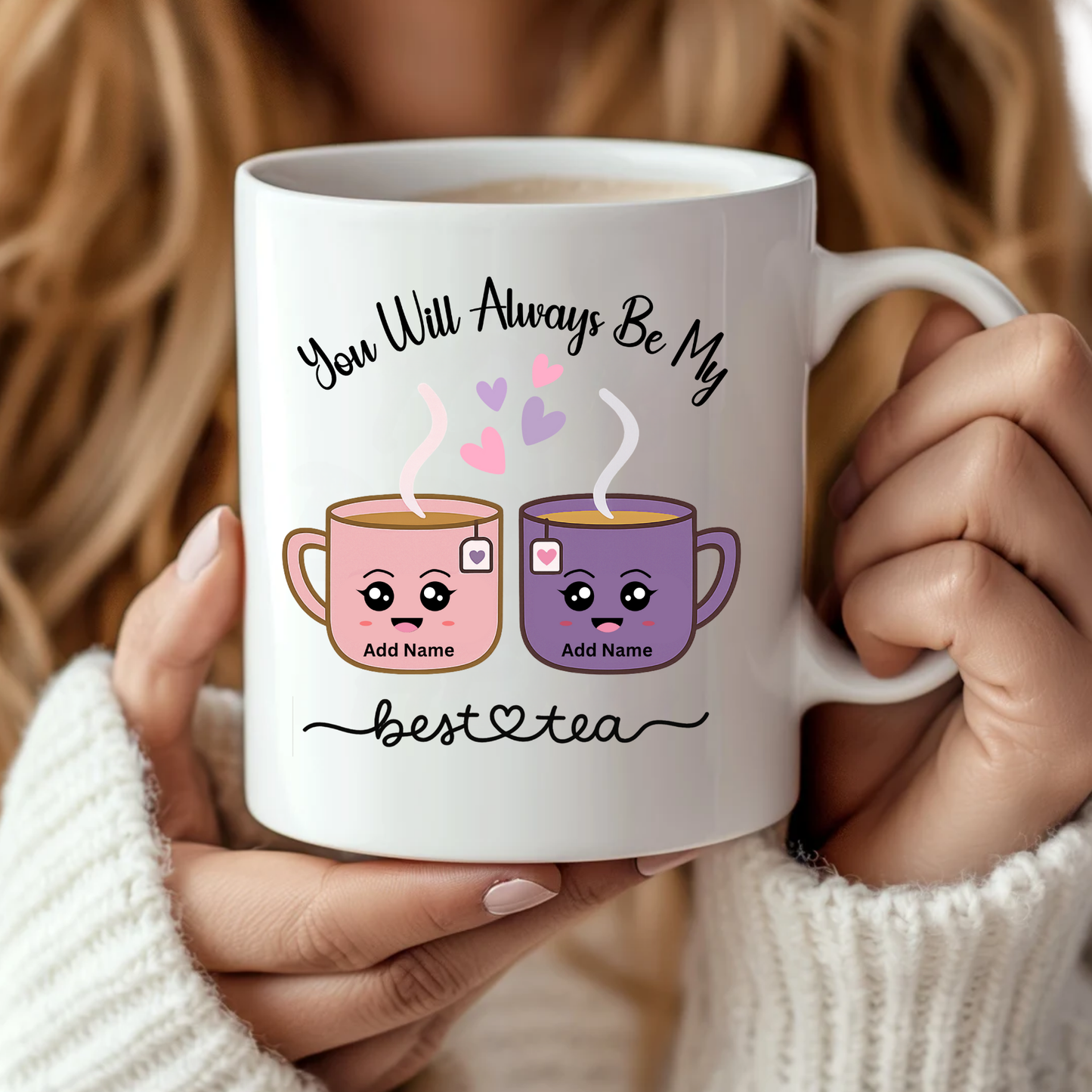 Best Tea Personalised Gift with Names – Cute Tea cup Design for Best Friends Gift 11oz ceramic mug