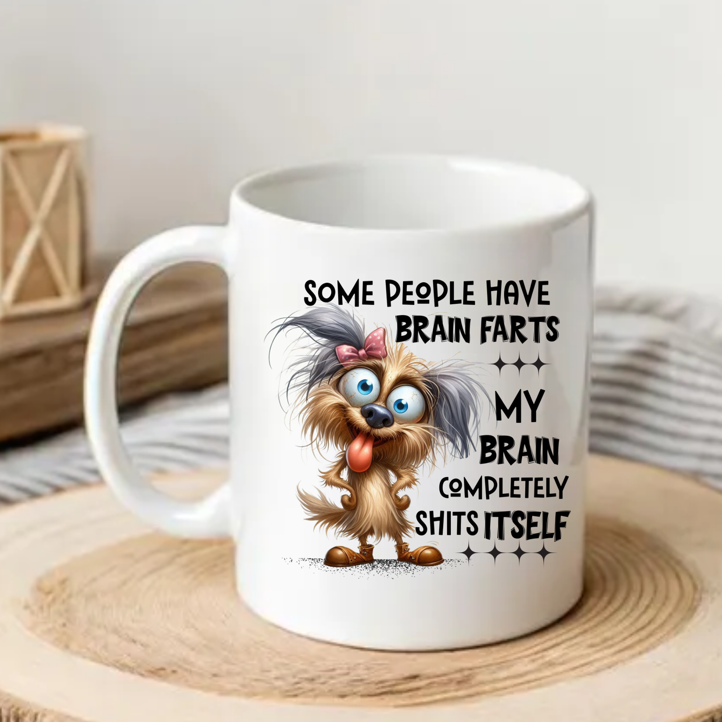 Funny Dog Mug – “Brain Farts” Quote – 11 oz Ceramic Coffee Cup