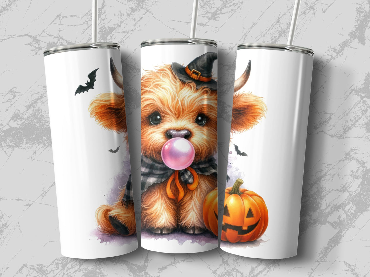 Halloween Tumbler Cups with Cute Dog, Witch Hat, Pumpkin, Bats Design, Stainless Steel Insulated Drinkware