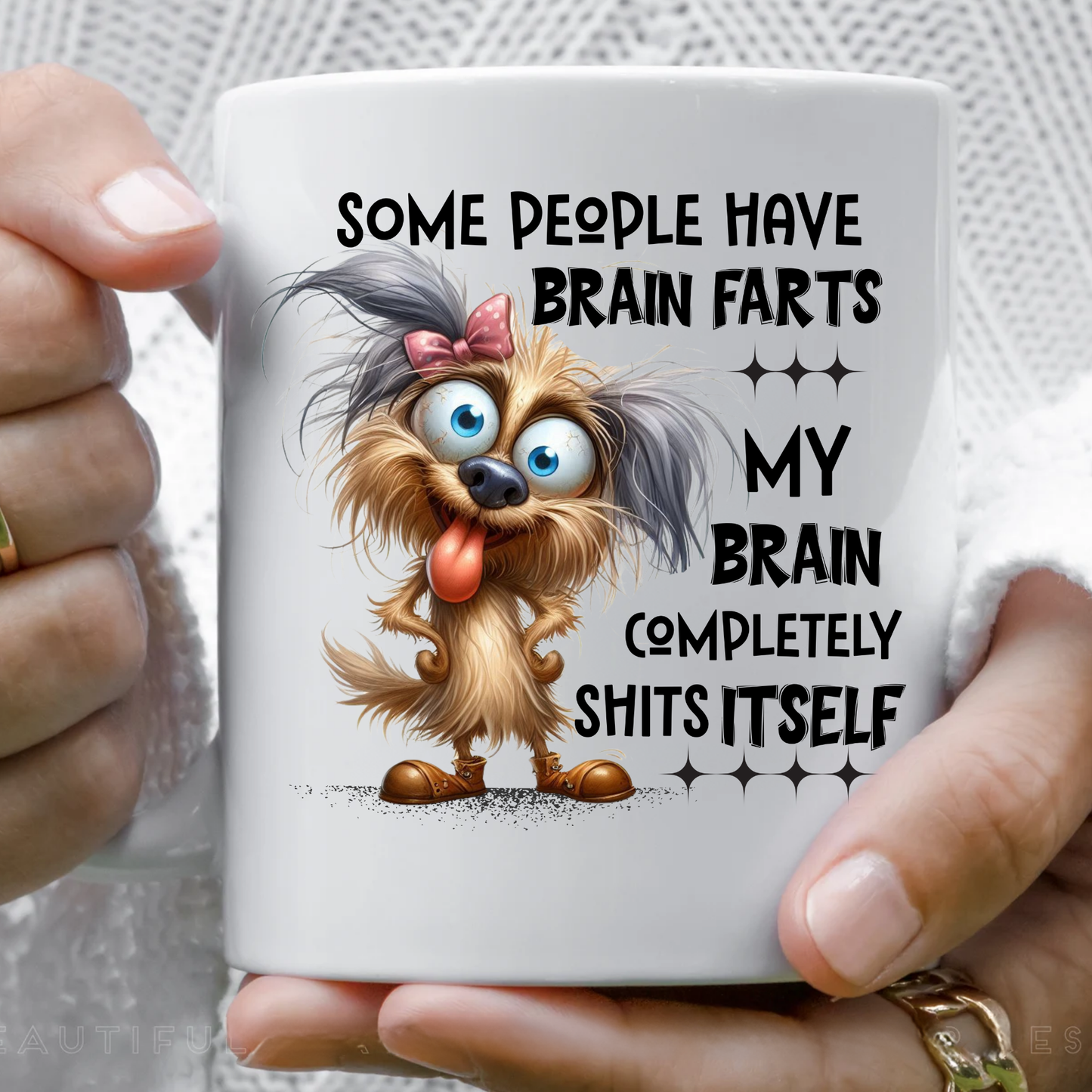Funny Dog Mug – “Brain Farts” Quote – 11 oz Ceramic Coffee Cup