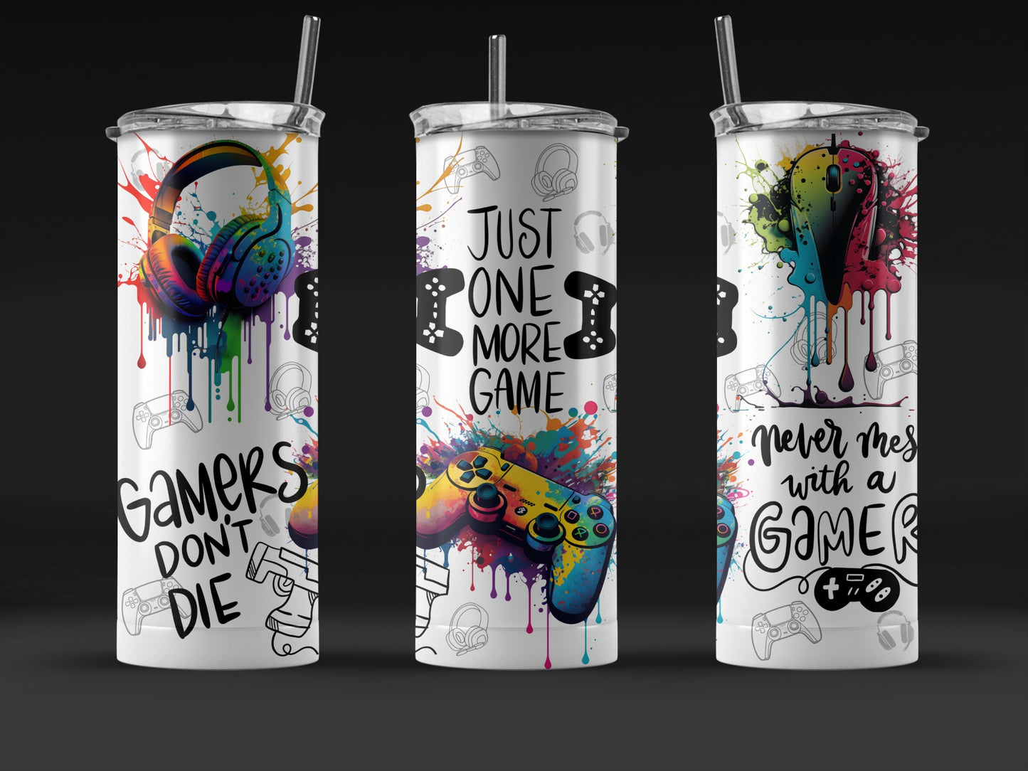 Colorful Gamer Tumblers, Reusable Stainless Steel Drinkware, Gaming Accessories Gift