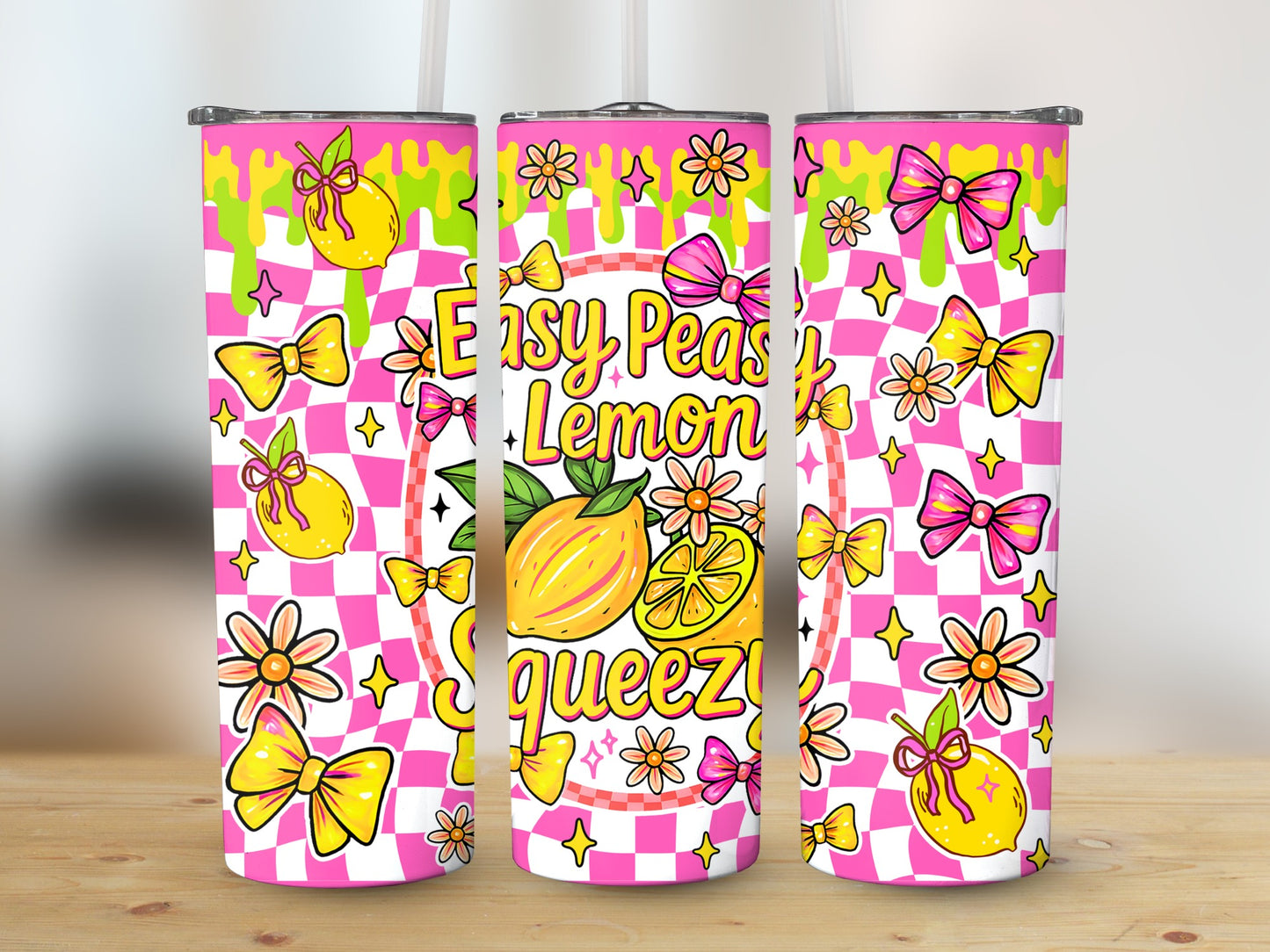 Colorful Lemon and Butterfly Design Tumbler, Bright Summer Drinkware, Reusable Travel Cup