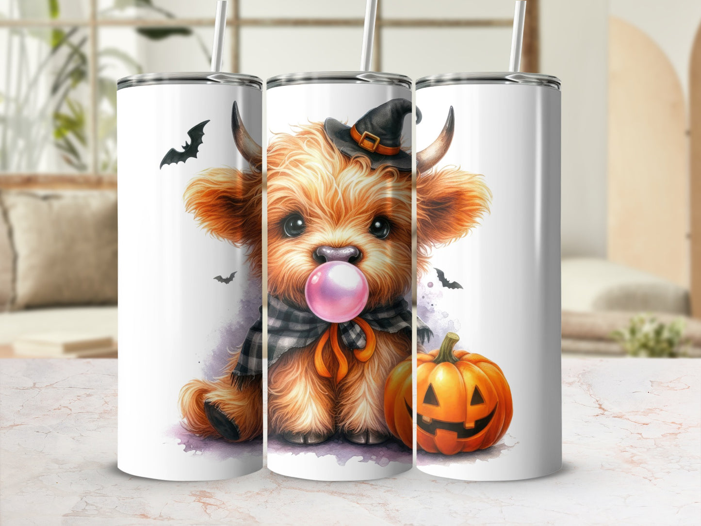 Halloween Themed Tumbler, Cute Yorkie Dog, Pumpkin and Bats, Insulated Stainless Steel Drinkware, Gift Idea