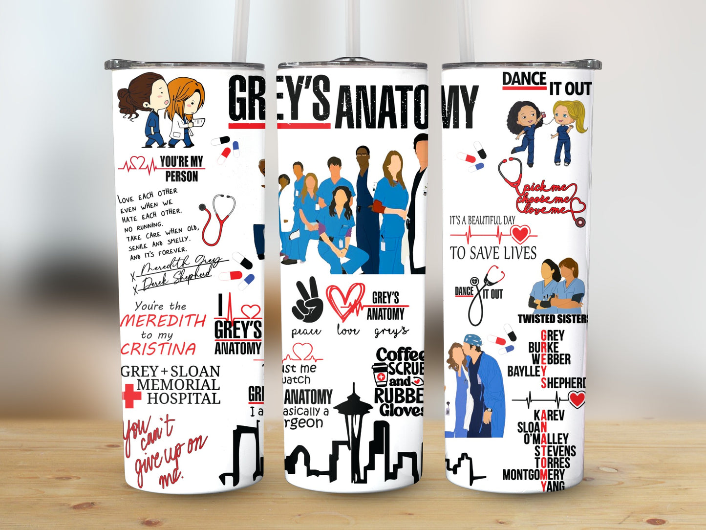 Grey's Anatomy Tumblers, Personalized Medical Drama Show Gifts, Surgeon Nurse Appreciation Drinkware