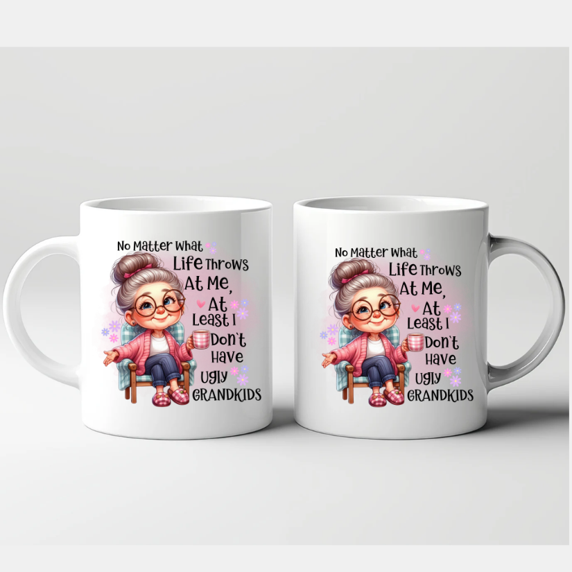 Funny Grandma Coffee Mug, Cute Cartoon Grandmother Gift, Unique Family Humor, Grandkids Quote Ceramic Cup