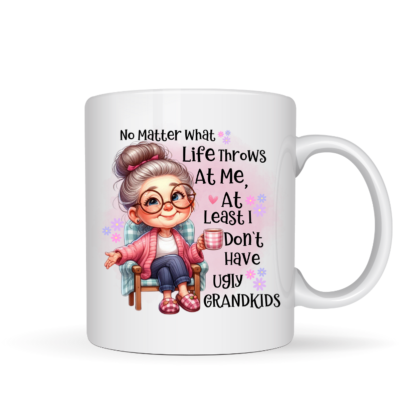 Funny Grandma Mug, No Ugly Grandkids Quote, Cute Granny Gift, Humorous Coffee Cup