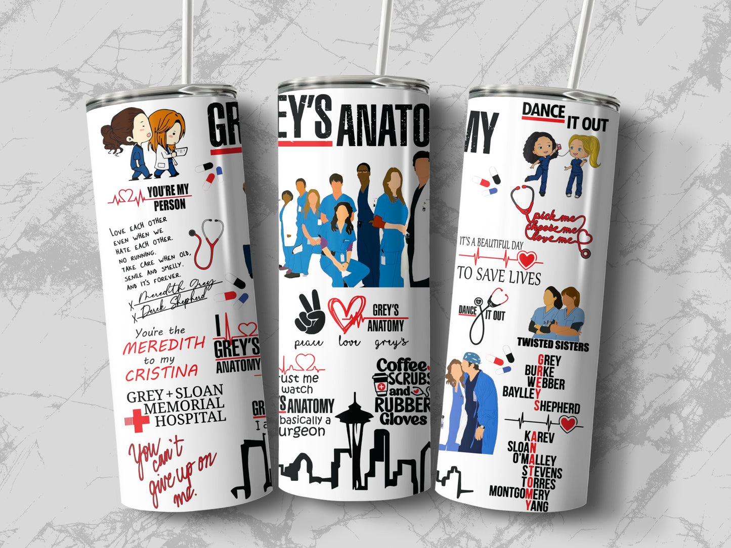 Grey's Anatomy Themed Tumbler Cups, TV Show Quote Insulated Travel Mugs, Gift for Fans
