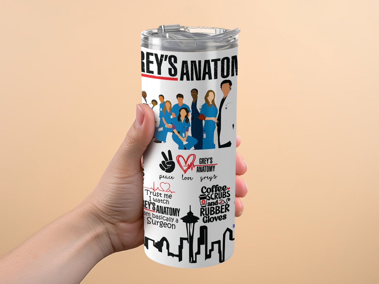 Grey's Anatomy Themed Tumbler, Stainless Steel Travel Mug, Hospital Show Fan Gift, Doctor and Nurse Appreciation, Medical Drama Merchandise