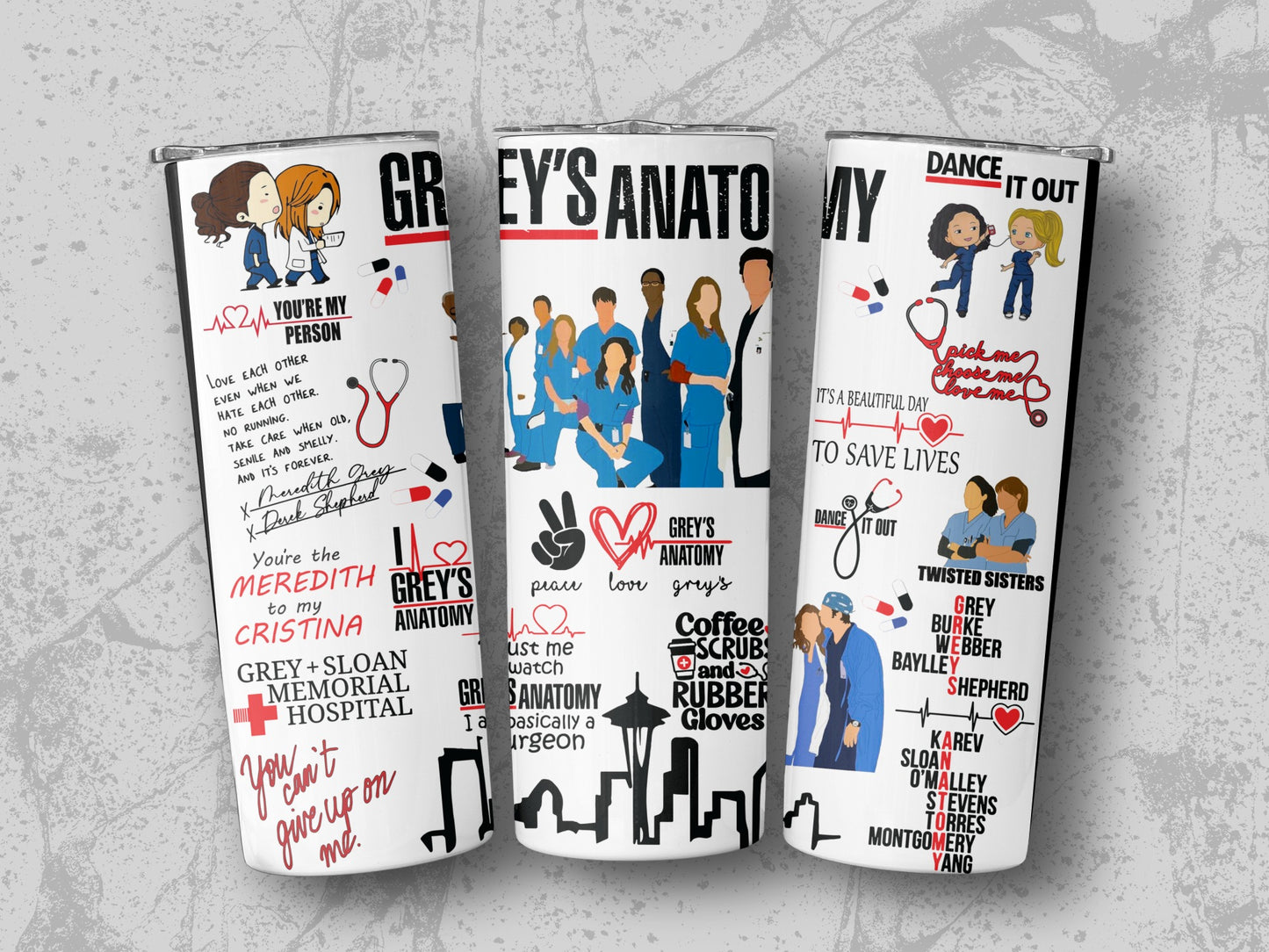 Grey's Anatomy Themed Tumbler Cups, Medical Show Fan Gift, Personalized Coffee Travel Mugs