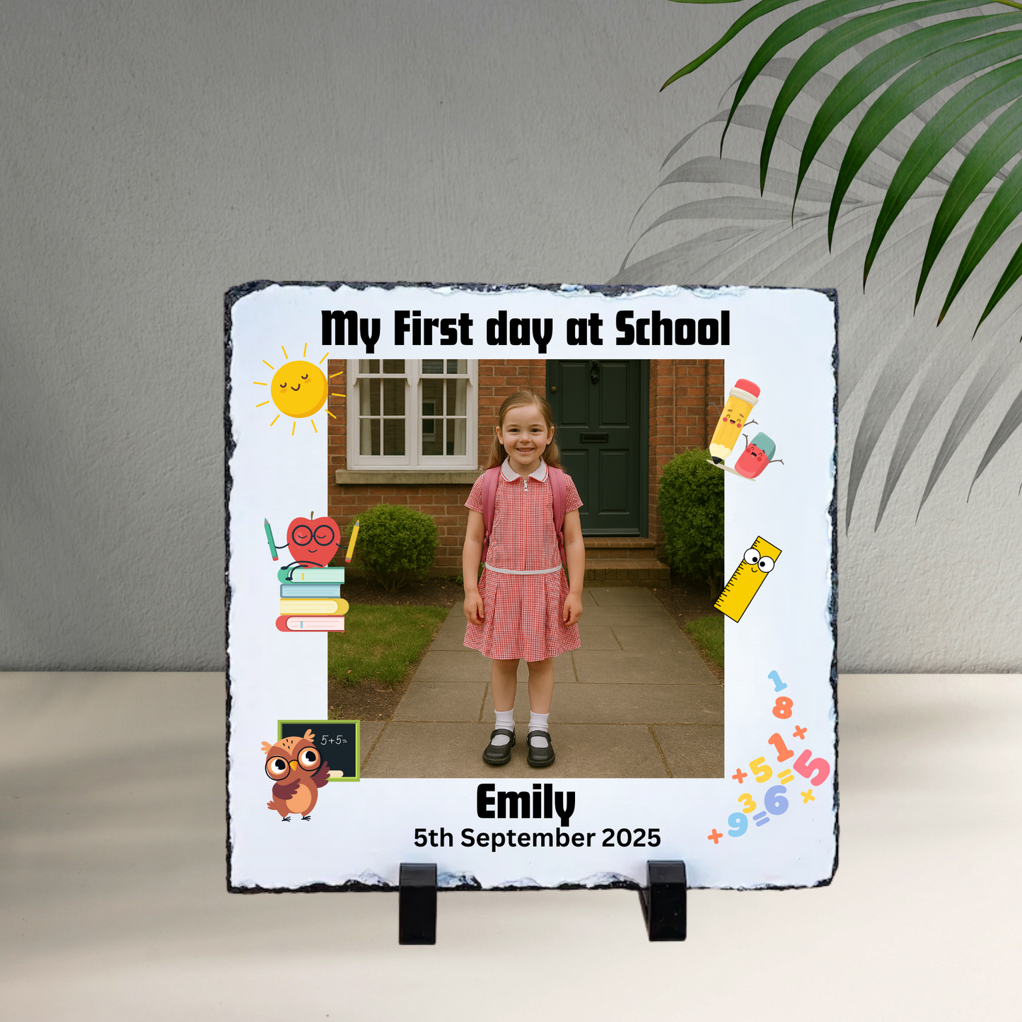 Personalised First Day at School Photo Slate – Custom Childs Keepsake Gift with Personalised with Name and Date