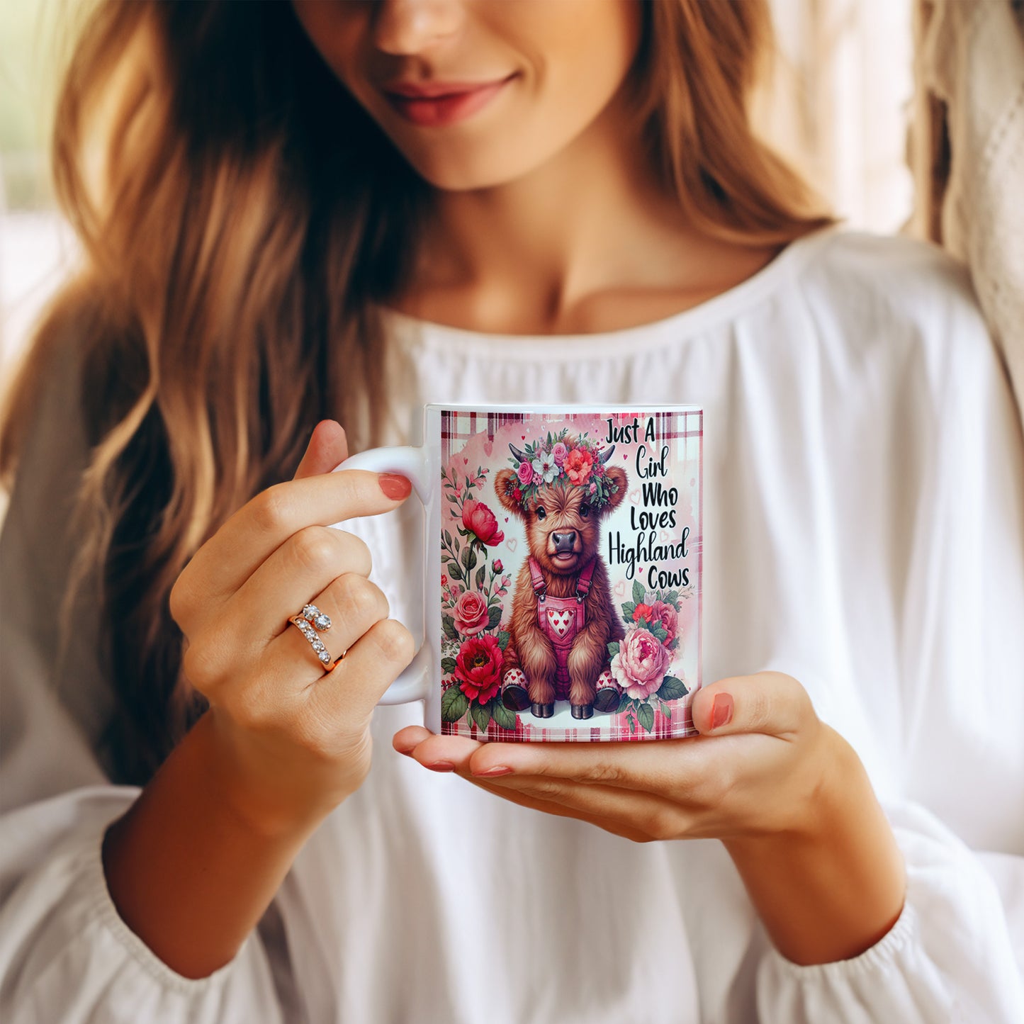 Highland cow mug, cute cow mug, just a girl who loves Highland cows, Valentines Day gift, cow lover mug, floral cow mug, 11oz Mug, Gift for Her