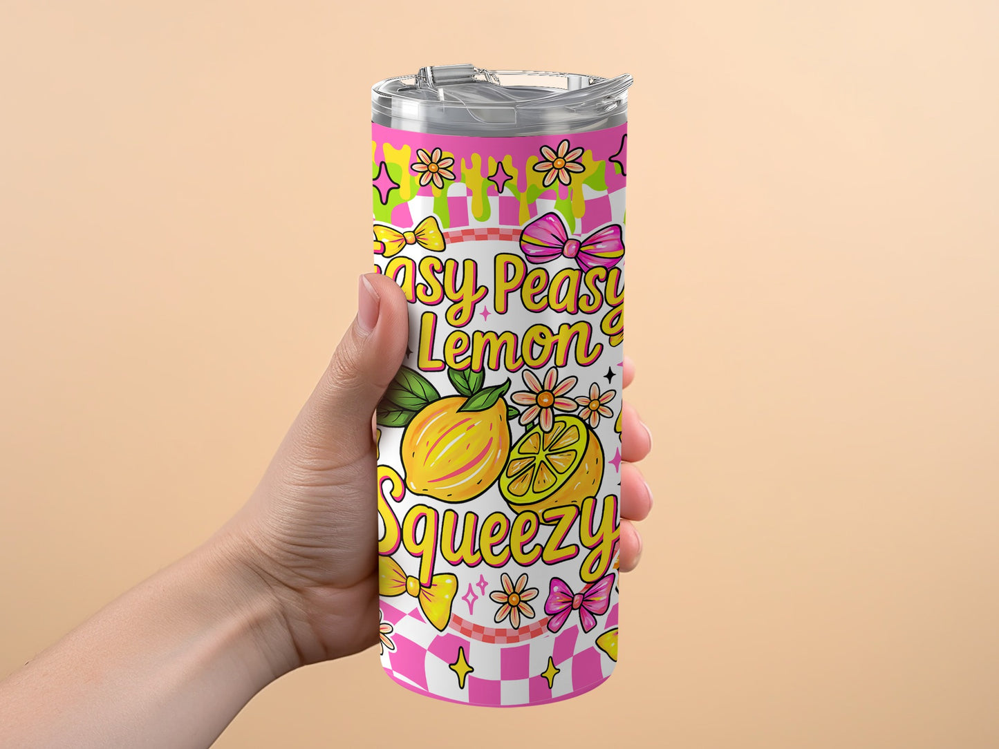 Colorful Lemon Design Insulated Tumbler, Stainless Steel Drinkware, Floral and Fruit Pattern, Travel Mug, Gift Idea