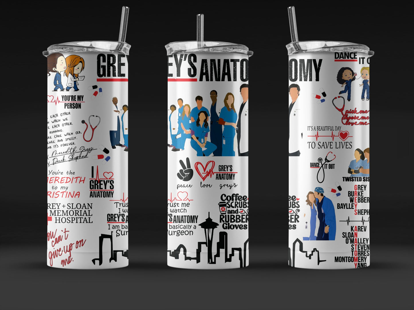 Grey's Anatomy Themed Tumbler, Personalized Medical Drama TV Show Cup, Custom Name Drinkware, Nurse Gift, Doctor Appreciation