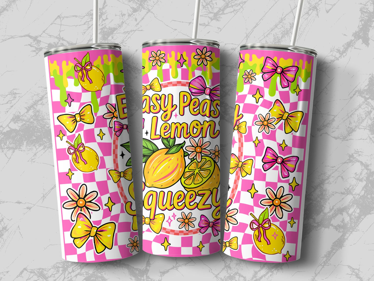 Bright Lemon Themed Tumbler, Easy Peasy Lemon Squeezy Quote, Colorful Summer Drinkware, Gift Idea