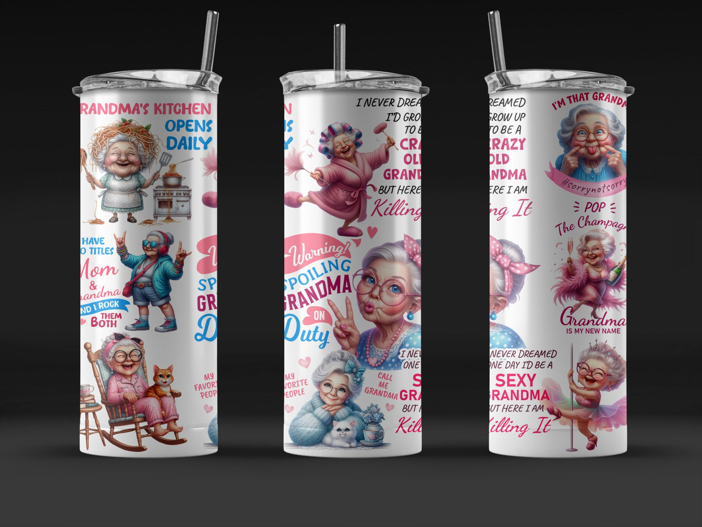 Grandma Grandpa Funny Quote Tumbler, Unique Cartoon Character Design, Insulated Travel Cup