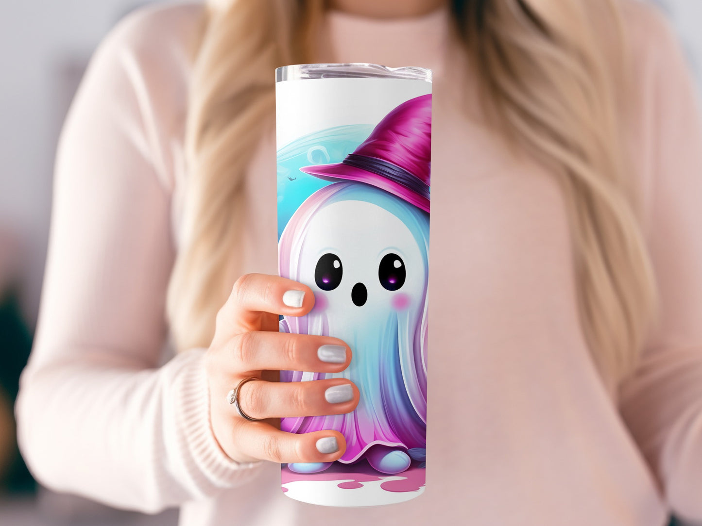 Cute Ghost Tumbler, Halloween Themed Insulated Drinkware, Spooky Cartoon Design, Personalized Gift Idea