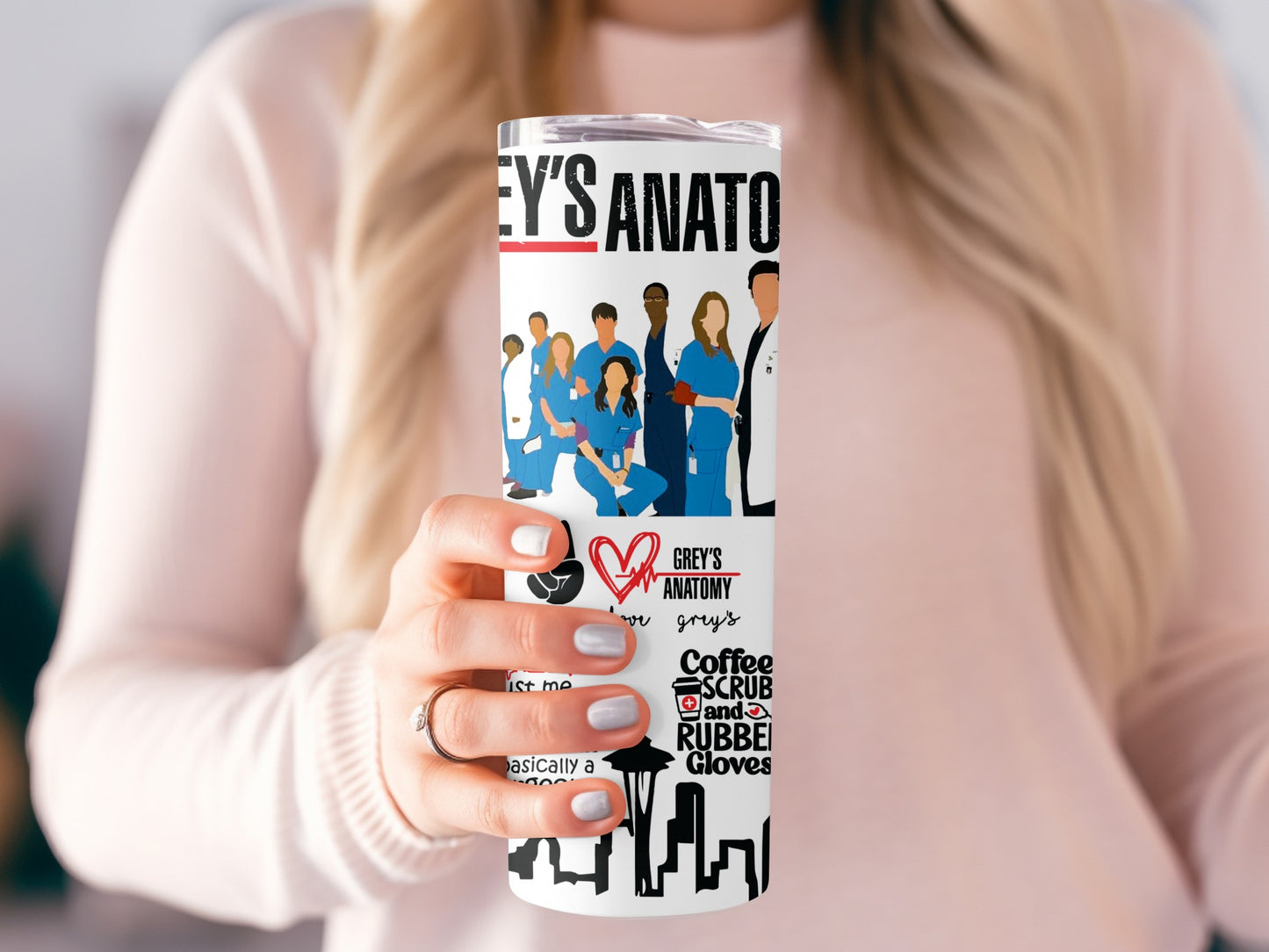 Grey's Anatomy Themed Travel Mug, Hospital TV Show Fan Gift, Coffee Lovers Unique Tumbler, Gift for Medical Professionals