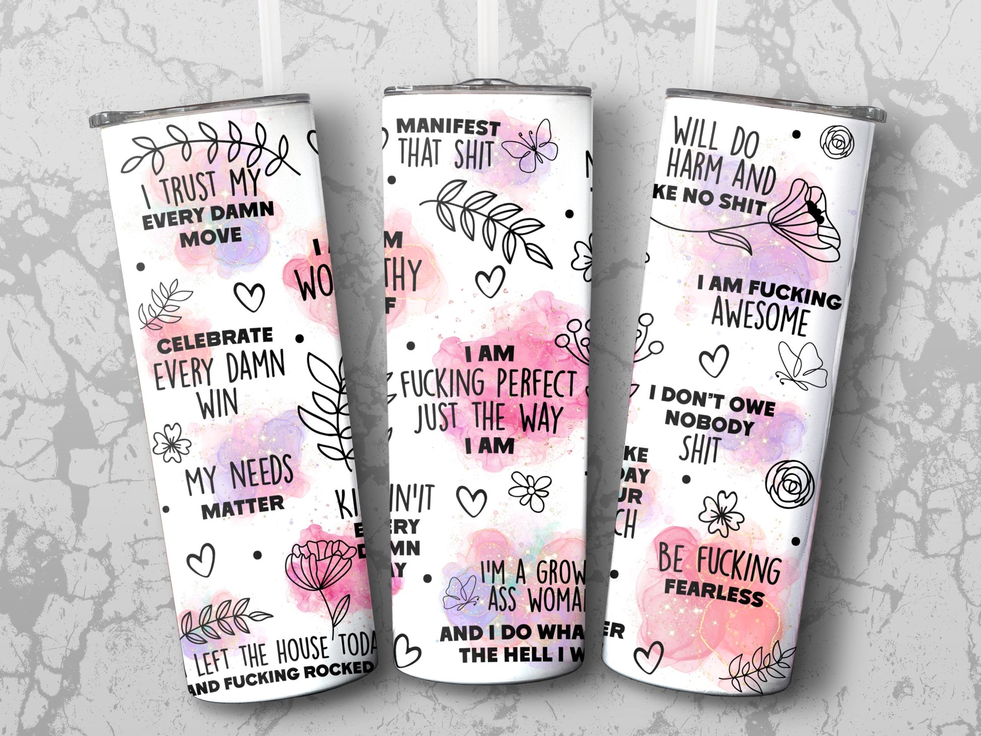 Inspirational Quote Water Bottles, Motivational Fitness Hydration Gear, Trendy Pastel Design