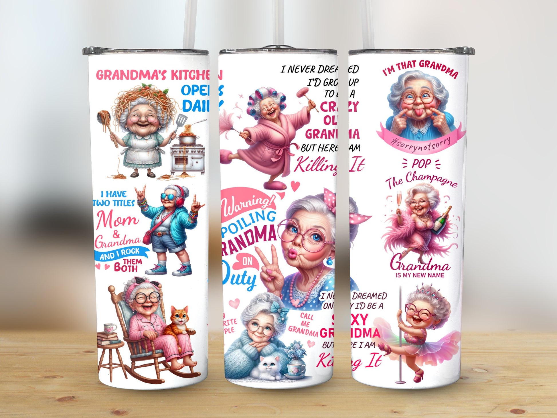 Colorful Grandma Themed Tumblers, Personalized Grandmother Gifts, Insulated Drinkware, Custom Text Tumbler