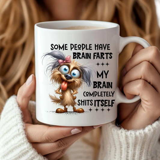 Funny Dog Mug – “Brain Farts” Quote – 11 oz Ceramic Coffee Cup