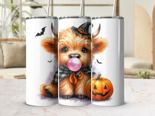 Halloween Themed Tumbler, Cute Yorkie Dog, Pumpkin and Bats, Insulated Stainless Steel Drinkware, Gift Idea