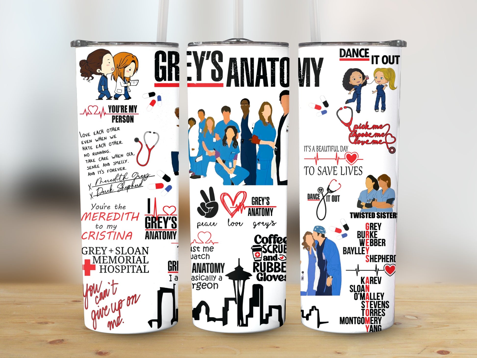 Grey's Anatomy Tumblers, Personalized Medical Drama Show Gifts, Surgeon Nurse Appreciation Drinkware