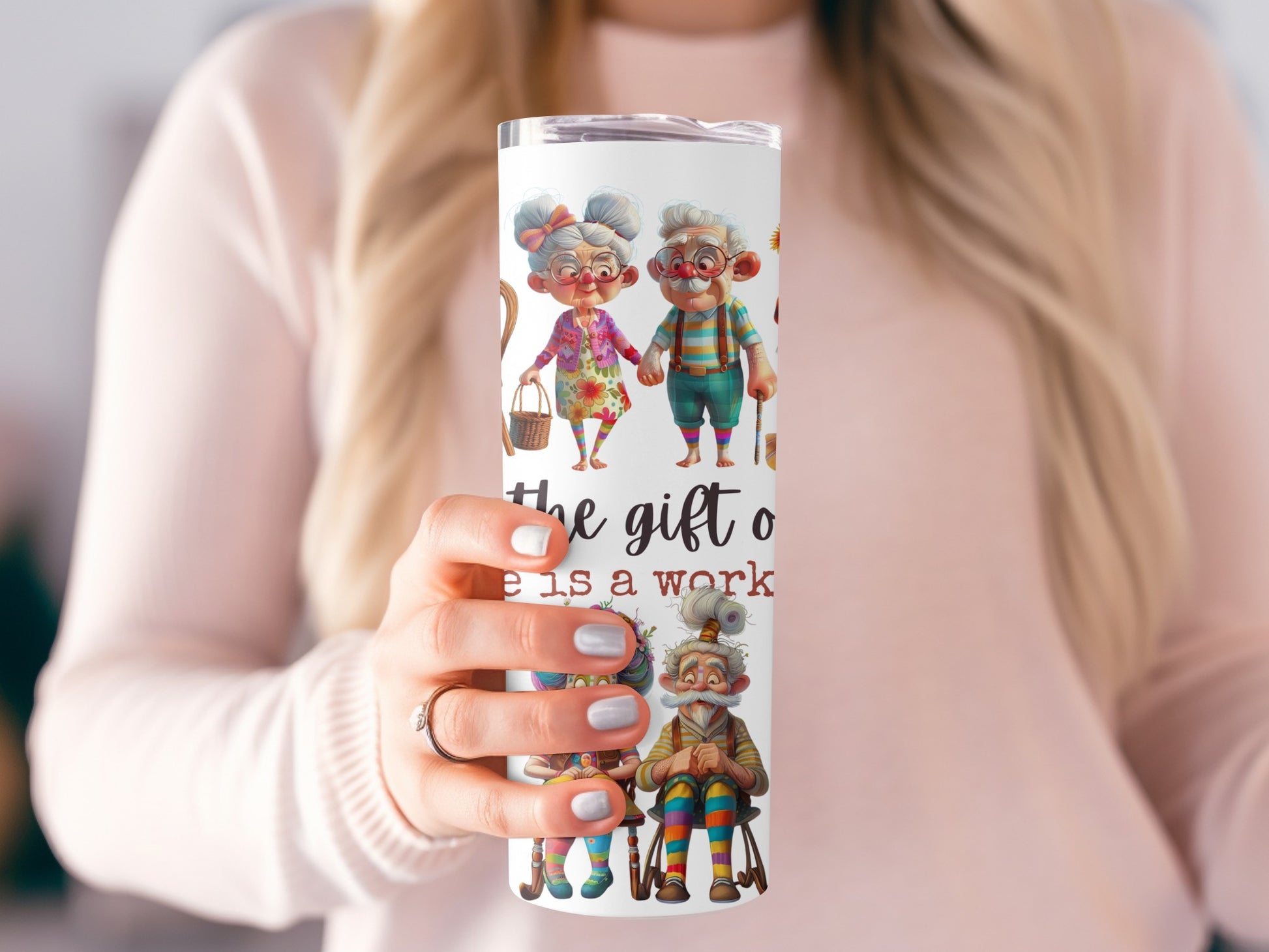 Funny Grandma Grandpa Cartoon Tumbler, Unique Gift for Grandparents, Colorful Insulated Travel Mug