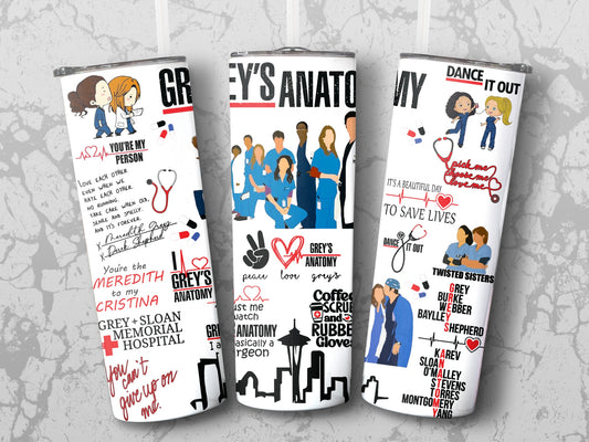 Grey's Anatomy Inspired Tumblers, Custom TV Show Fan Art, Personalized Gift Idea, Meredith Grey, Dance It Out Design