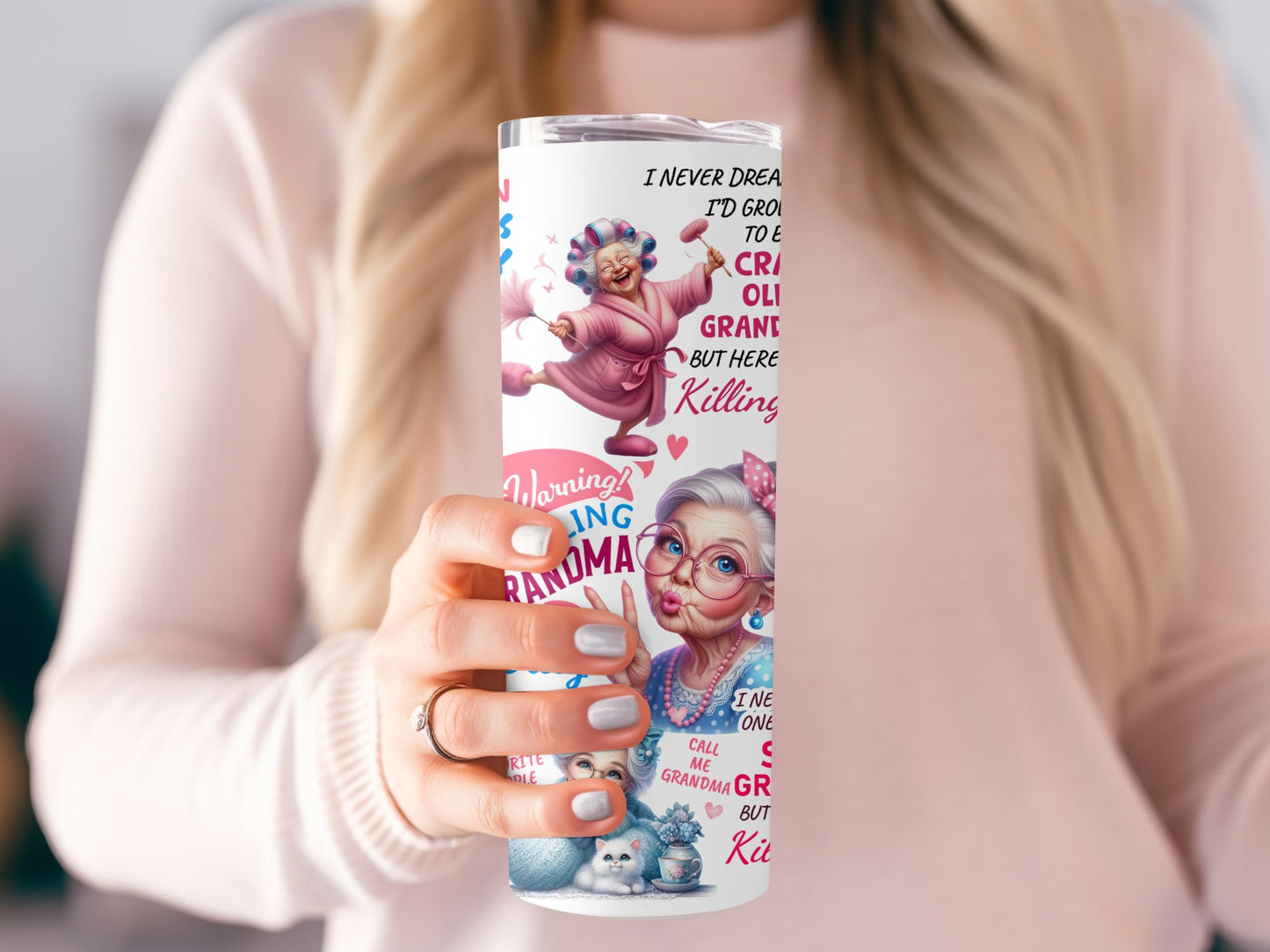 Funny Grandma Tumbler, Knitting Themed Travel Mug, Perfect Gift for Grandmothers, Colorful Insulated Cup