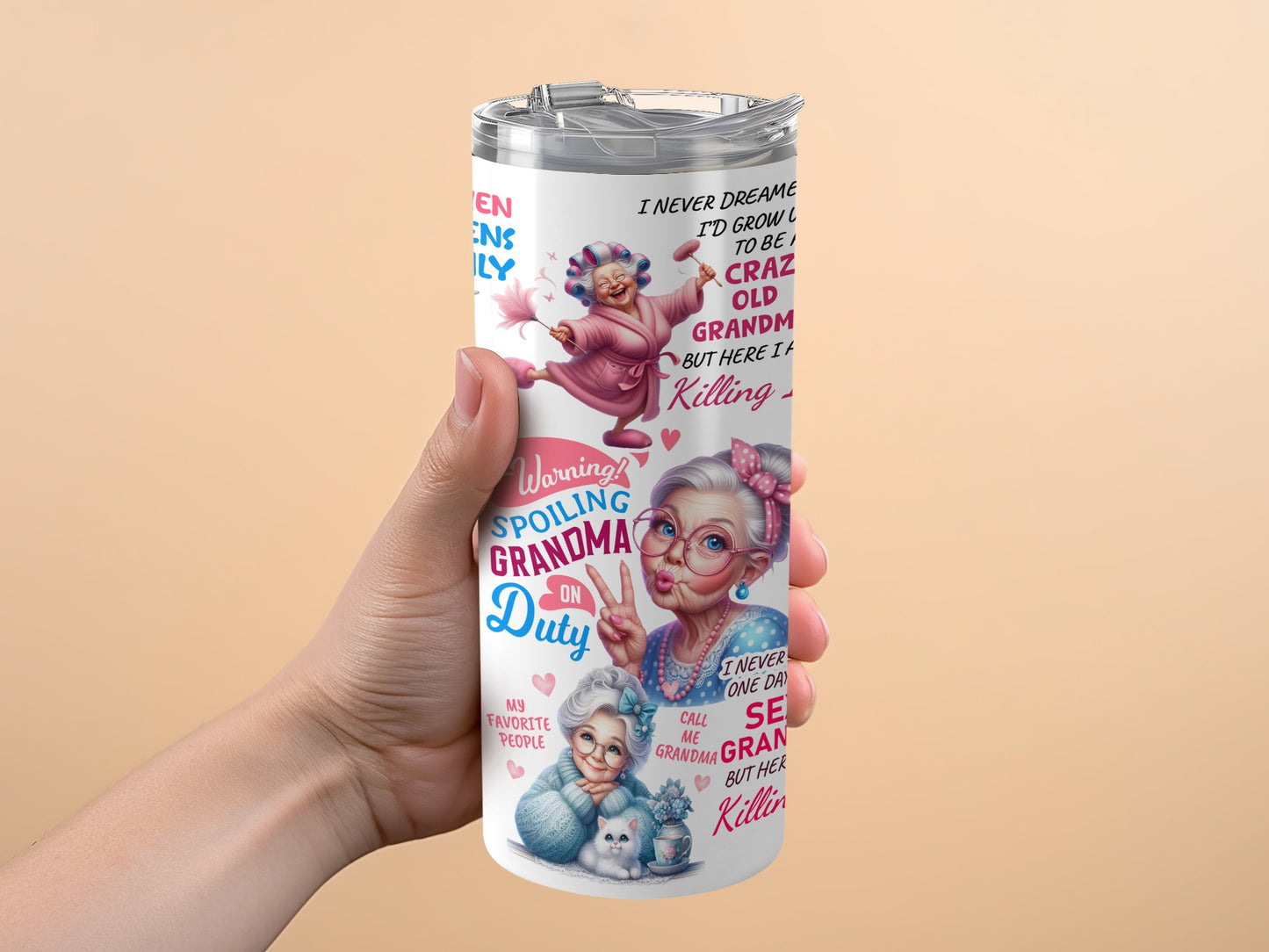 Funny Grandma Tumbler, Spoiling Grandkids Insulated Can, Unique Grandmother Gift, Cute Drinkware for Granny