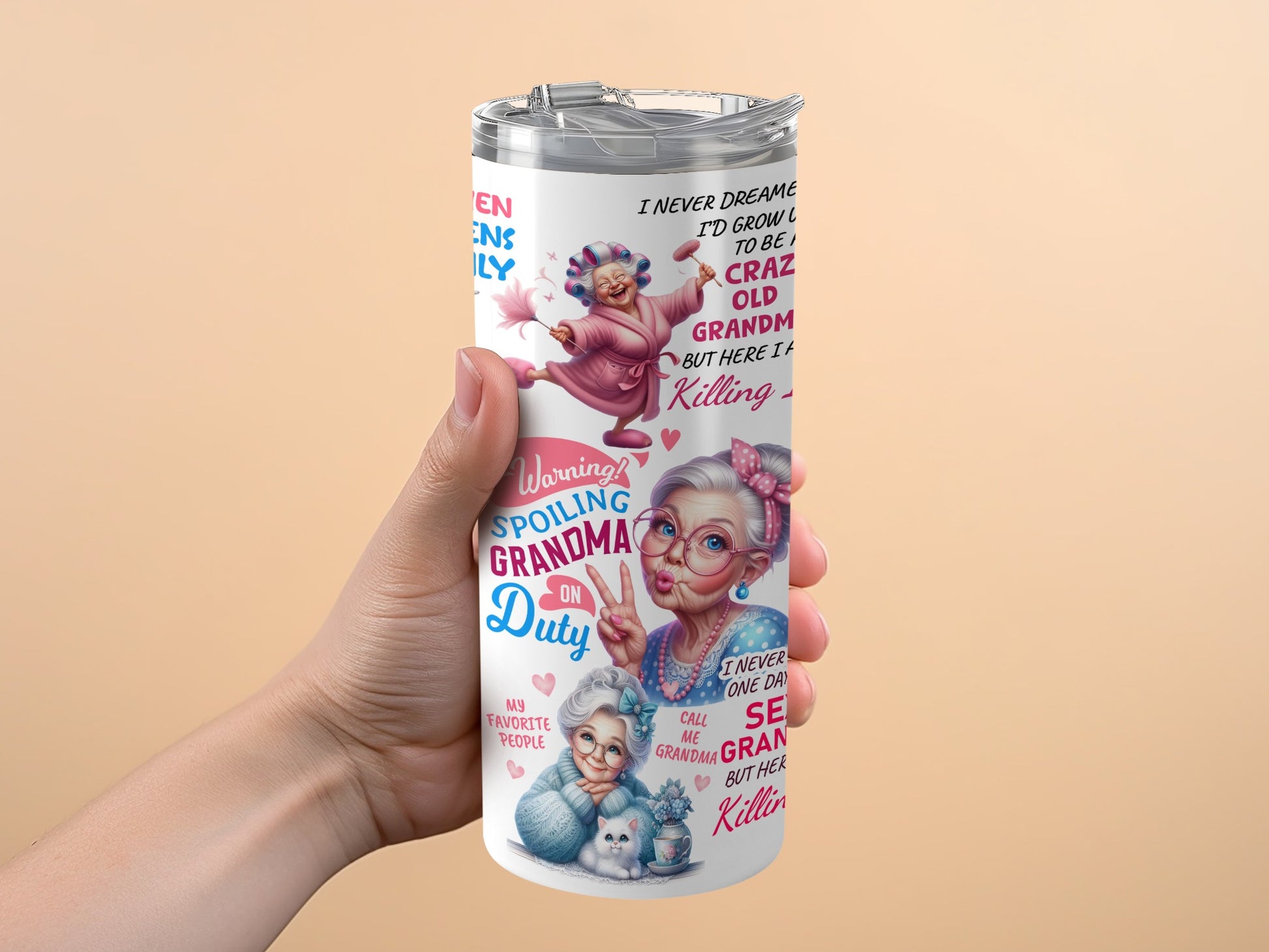 Funny Grandma Tumbler, Spoiling Grandkids Insulated Can, Unique Grandmother Gift, Cute Drinkware for Granny