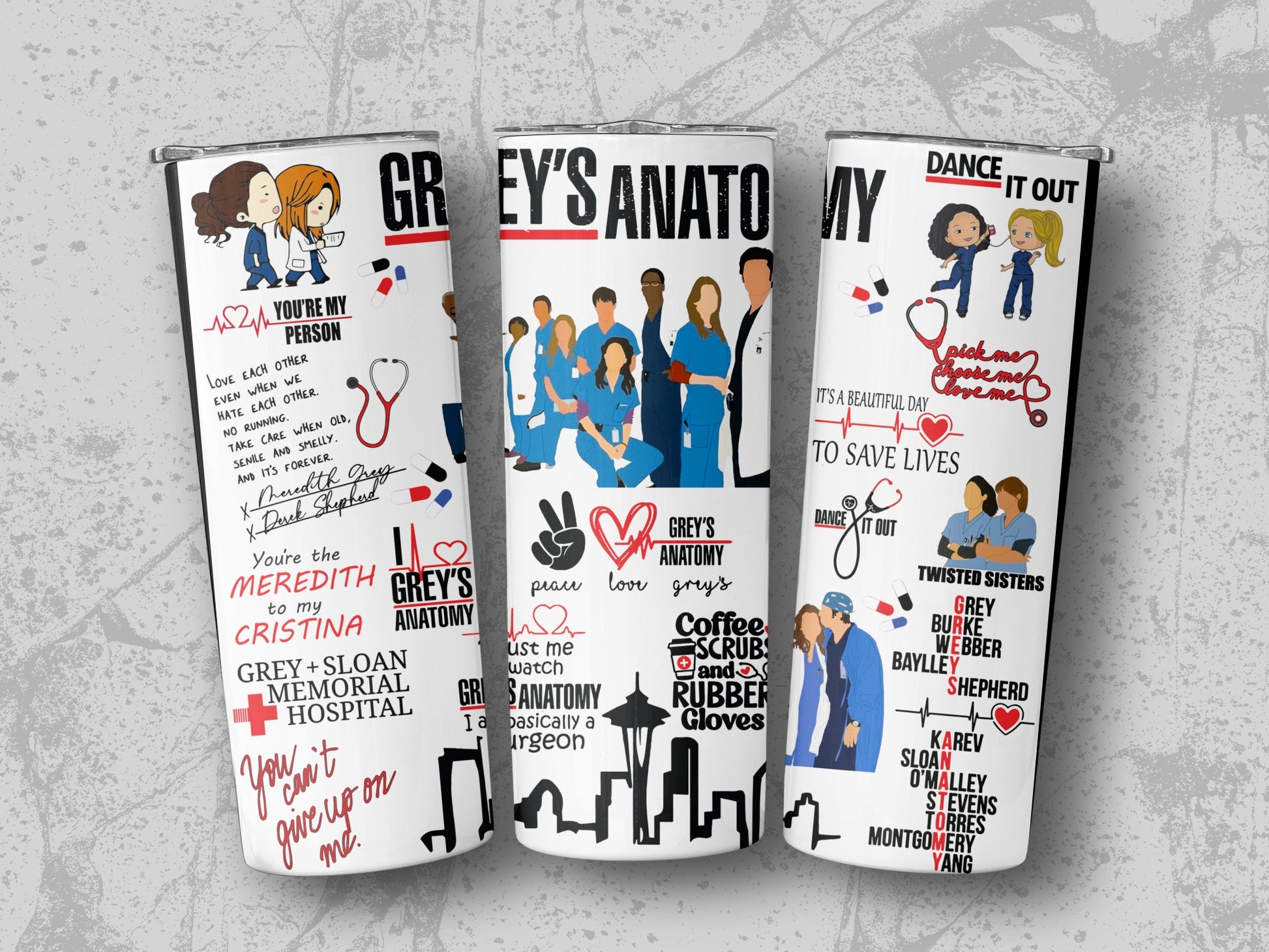 Grey's Anatomy Themed Tumbler Cups, Medical Show Fan Gift, Personalized Coffee Travel Mugs