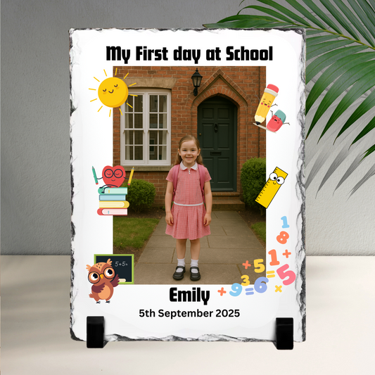 Personalised First Day at School Photo Slate – Custom Childs Keepsake Gift with Personalised with Name and Date