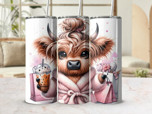 Cute Highland Cow Tumbler, Cartoon Animal Design, Insulated Drinkware, Stainless Steel Travel Cup