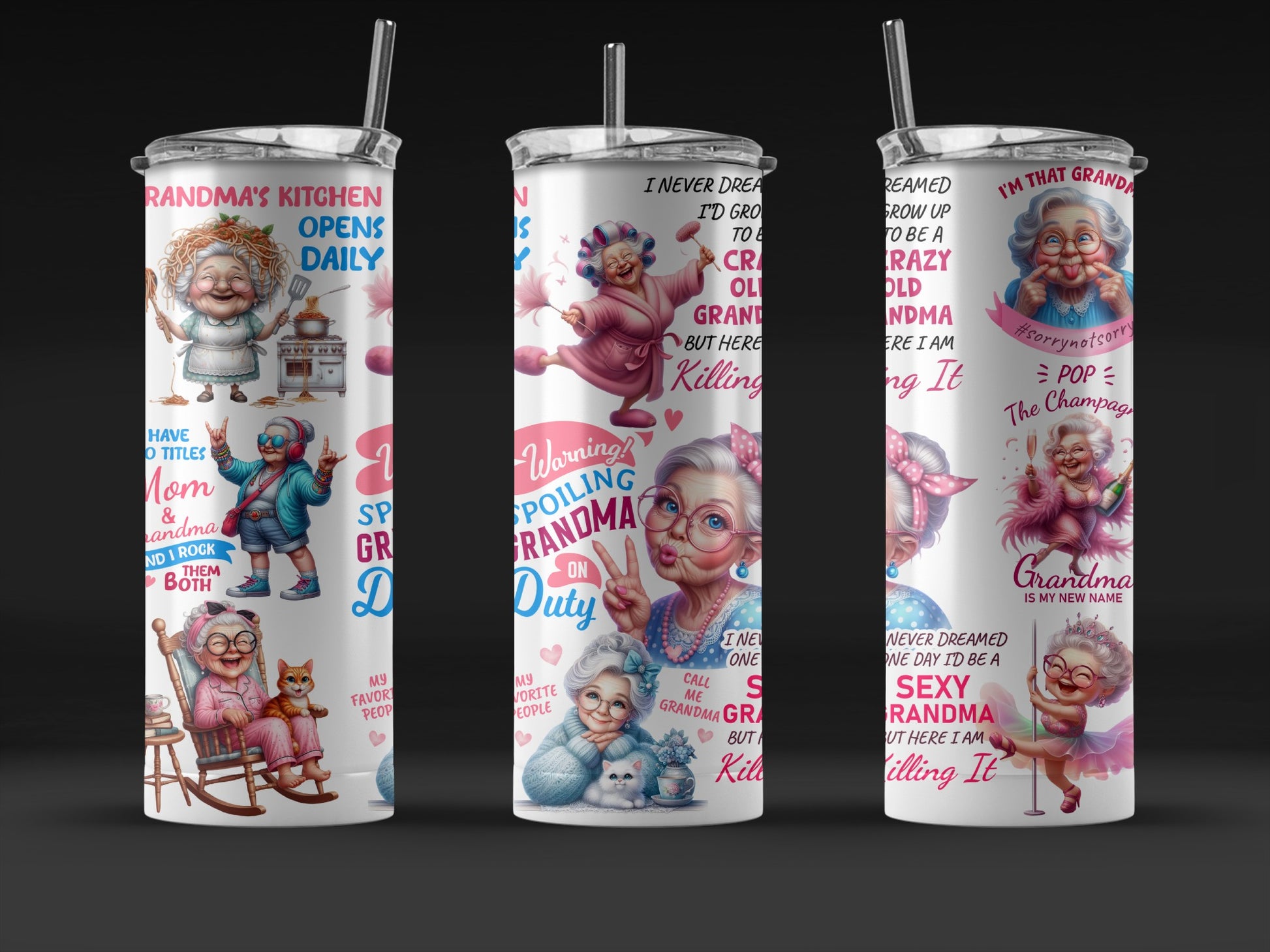 Grandma Grandpa Funny Quote Tumbler, Unique Cartoon Character Design, Insulated Travel Cup